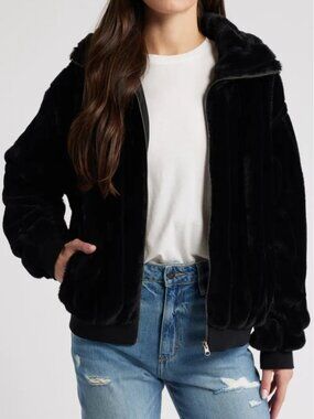 Thread & Supply Black Faux Fur Jacket | Plush Zip-Up Bomber